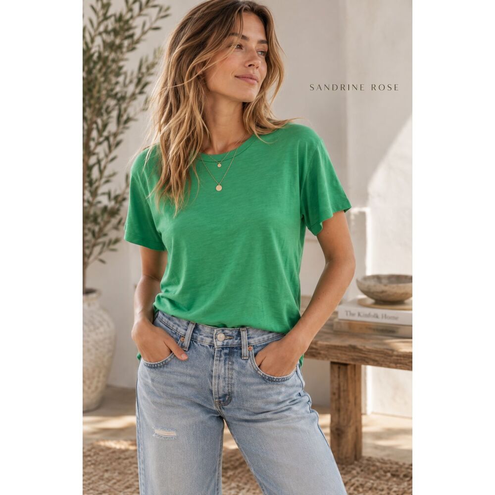 Sandrine Rose Green Short Sleeve Scoop Neck T-Shirt Size X-Small NWOT